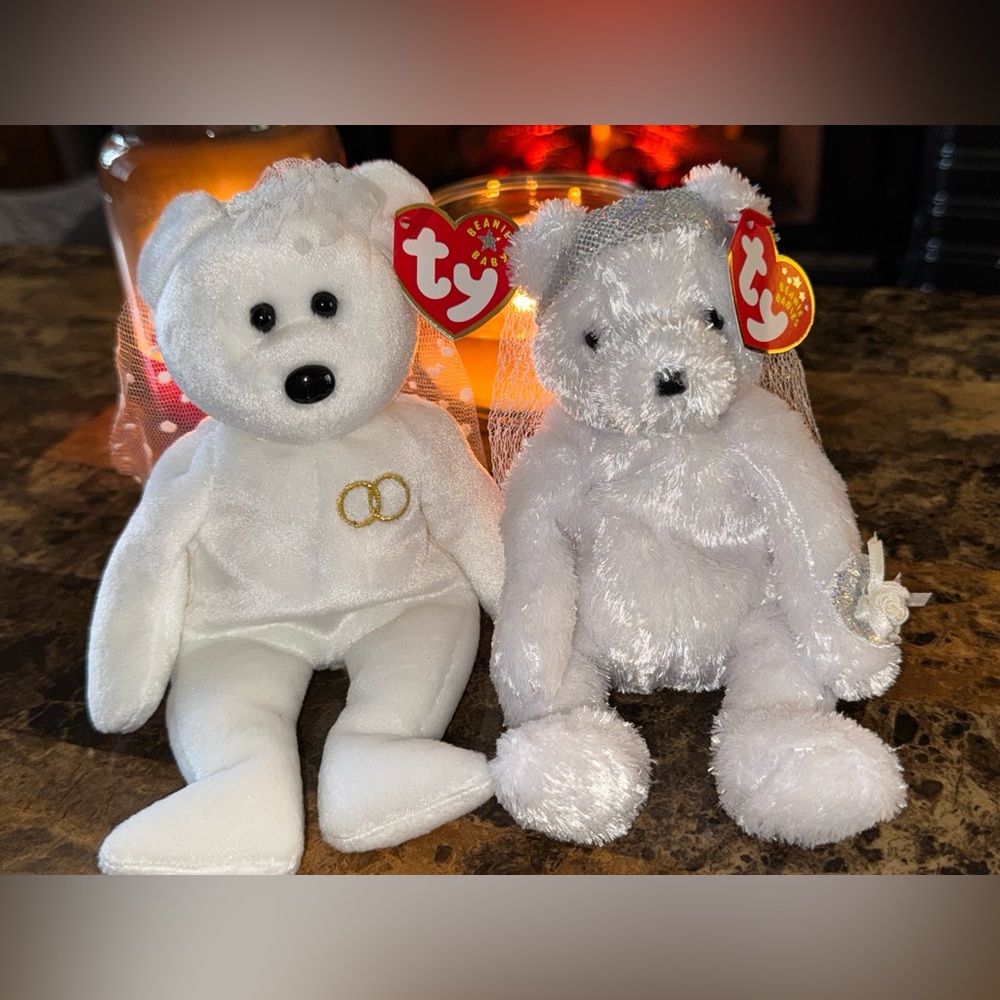 💍 Ty Beanie Baby Bride & Mrs. Wedding Bear Set Plush Collectible